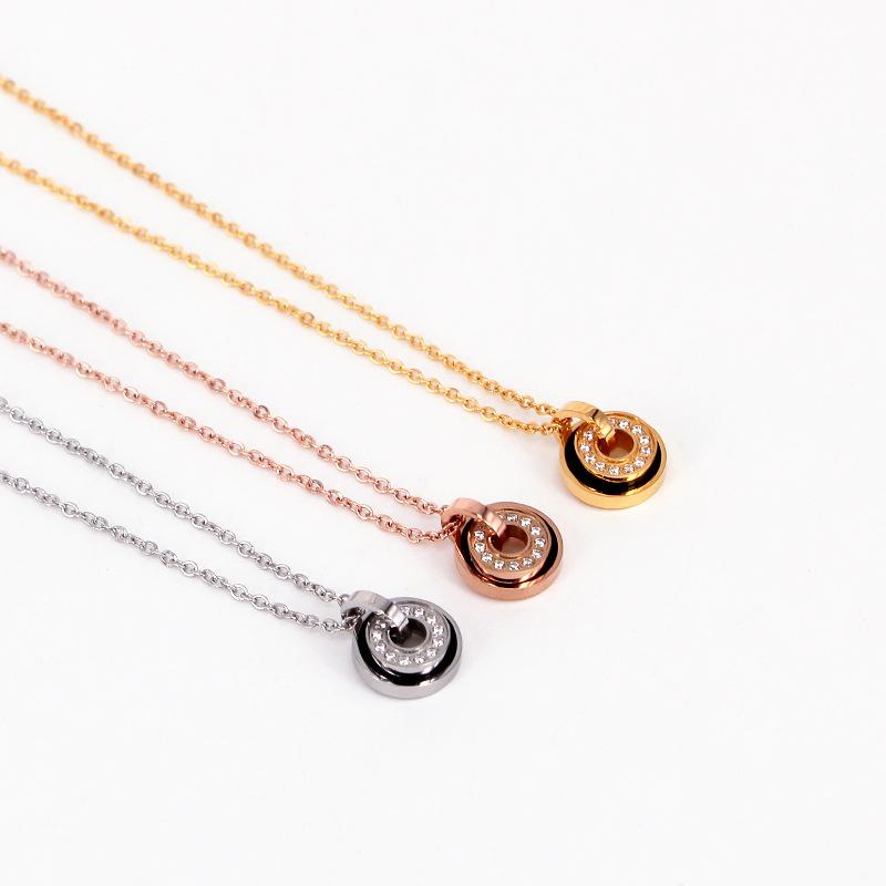 

Pendant Necklaces Stainless Steel Rose Gold Color Crystal CZ Zircon Small Round Circle Black Necklace Women Lady Girl Wedding Xmas Gift