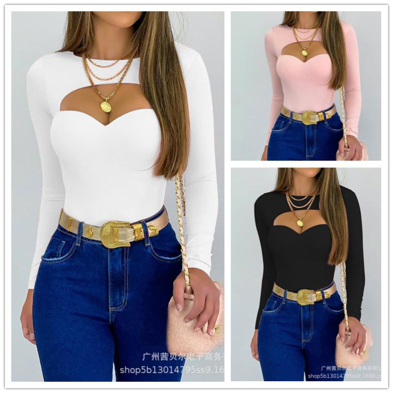 

Women' T-Shirt WEPBEL Elegant Autumn Hollow Out Shirt Top Ladies Sexy Fashion Long Sleeve O Neck Slim Fit, White