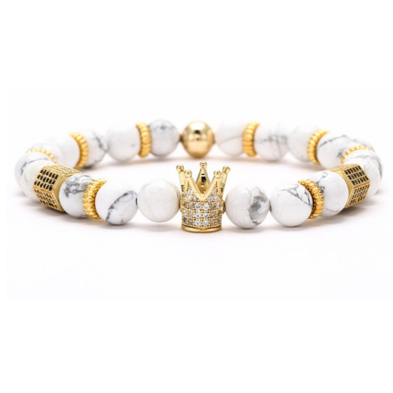 

8mm xg453 or argent cuivre couronne micro pavé cz zircone zircon cubique bracelet lave volcanique noire Onyx Imperial Bangles