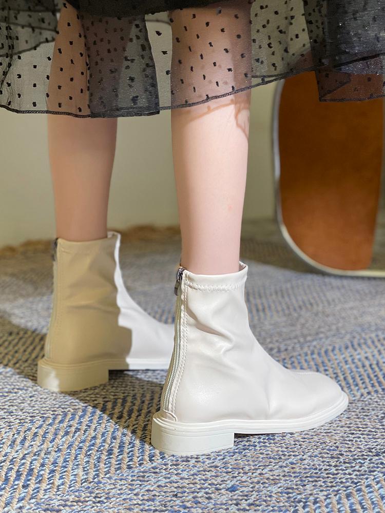 

Dress Shoes Women's Ankle Boots 2021 Autumn Winter Fashion Retro Thick-soled Round Head Belt Non-slip Elastic, Beige