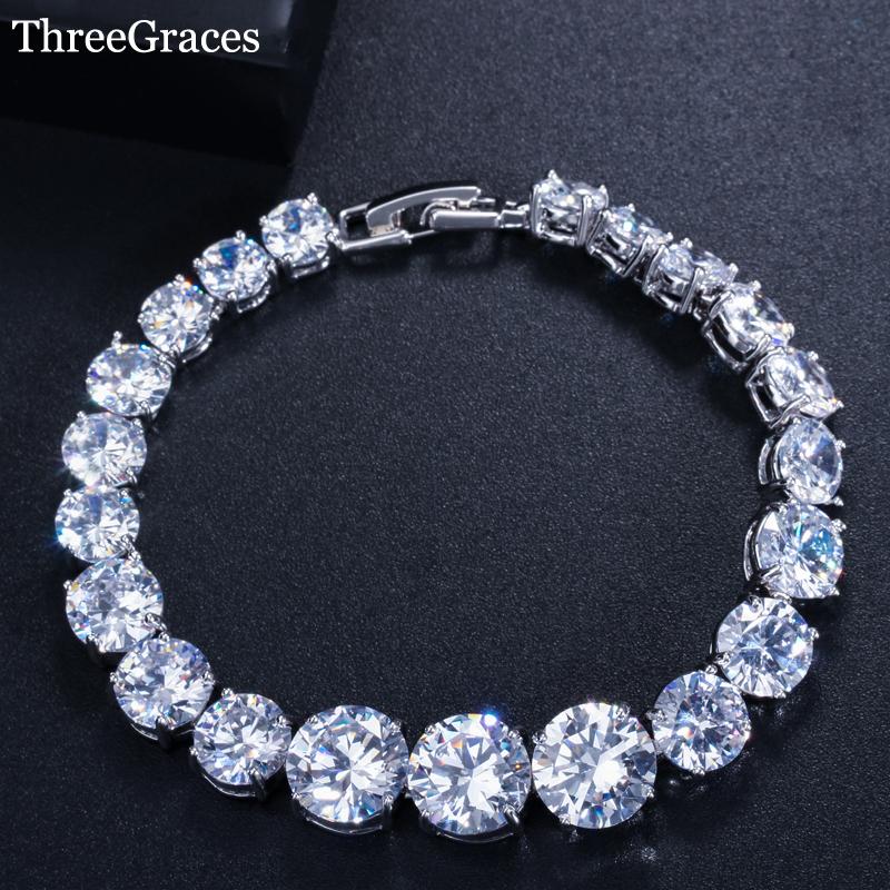 

Beaded, Strands ThreeGraces Fashion Jewelry Sparkling Big Round Female Cubic Zirconia Crystal Strand Bracelets For Women BR037, Black