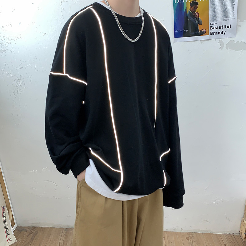 

men's hoodies & sweatshirts autumn man reflective street hoodies hip hop fashions harajuku male casual oversized punk glow hsk6, Black