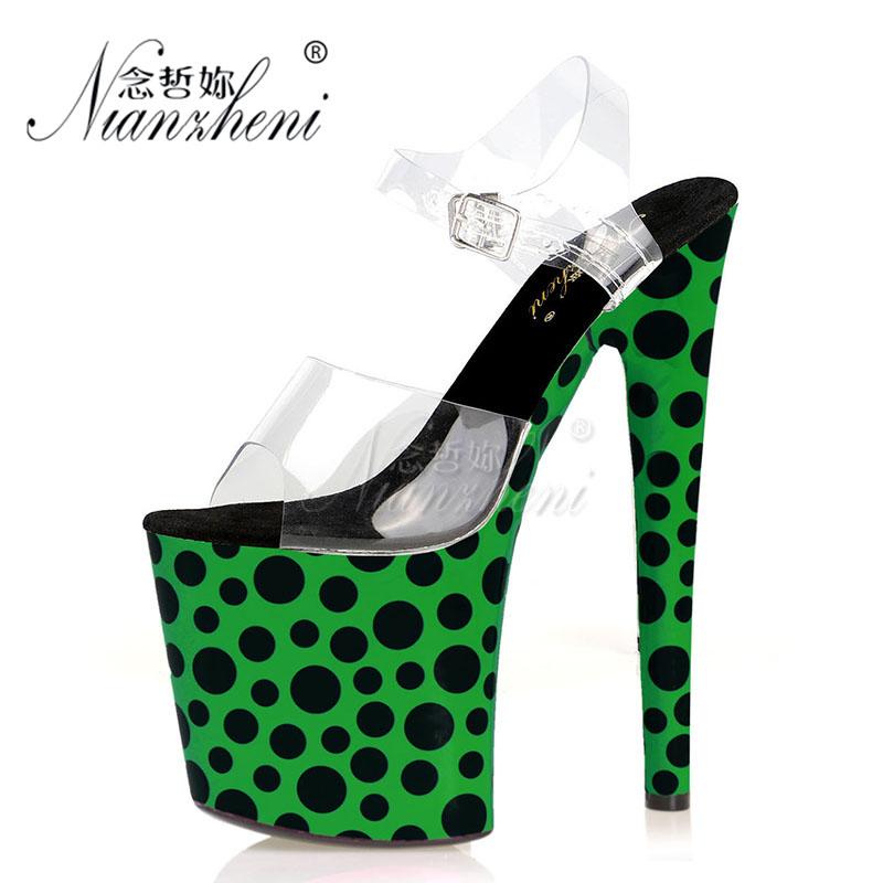 

New style Fashion Patent leather Women's Sandals 20CM Super High heeled shoes 8 inches Clear Shallow Clubbing Pole Dance Mature, Style a leather inso