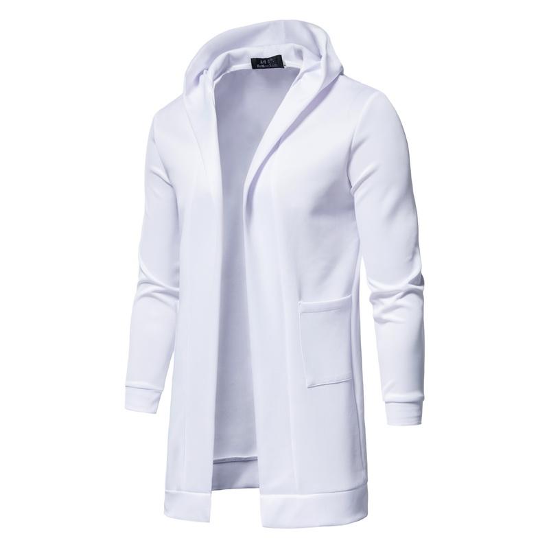

Men's Trench Coats 2021 Mens Hooded Sweatshirt Solid Long Cardigan Hoodies Streetwear Men Casual Autumn Slim Fit Jacket Coat Male Clothing, Black