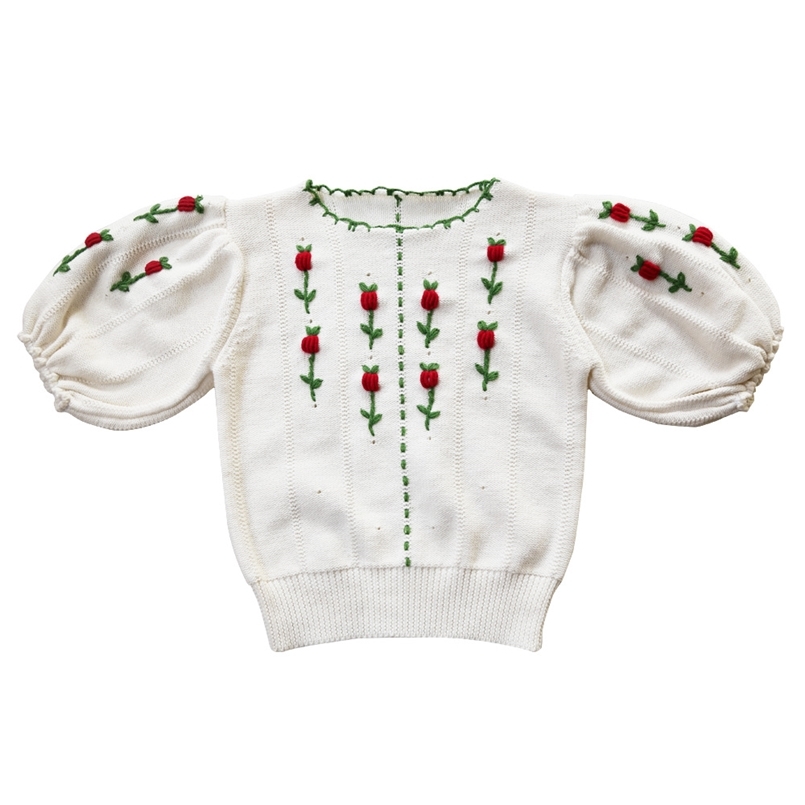

girls hand embroidered sweater shorts children's versatile set toddler fall clothes winter baby 210702, Beige shorts