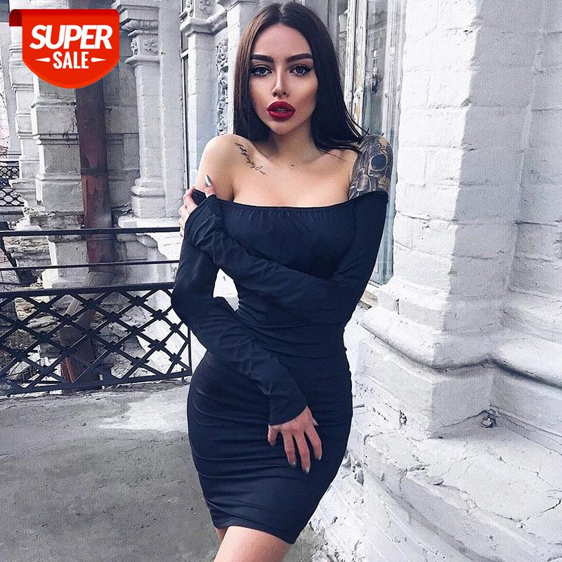 

Off Shoulder Long Sleeve High Waist Bodycon Short Mini Pencil Dress Clubwear Women Dress 2021 New Spring Fashion Sexy #sP7v, Black;gray