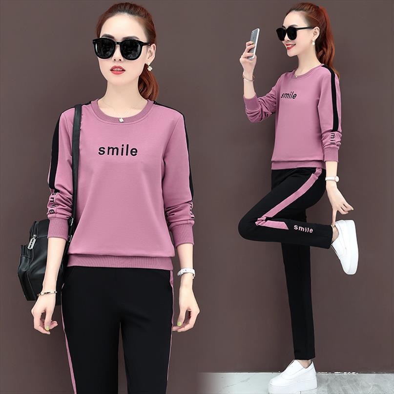 

3xl sports tracksuit womenpant two piece set autumn clothes long sleeve and pants sweat suit casual womens sets, White