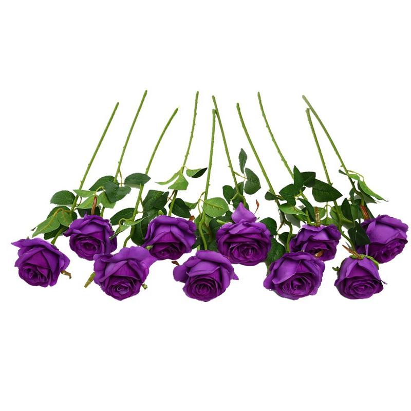 

Decorative Flowers & Wreaths Artificial Rose Silk Flower Fake Bouquets Arrangment For Home Party Wedding Garden Decor,10Pcs Purple