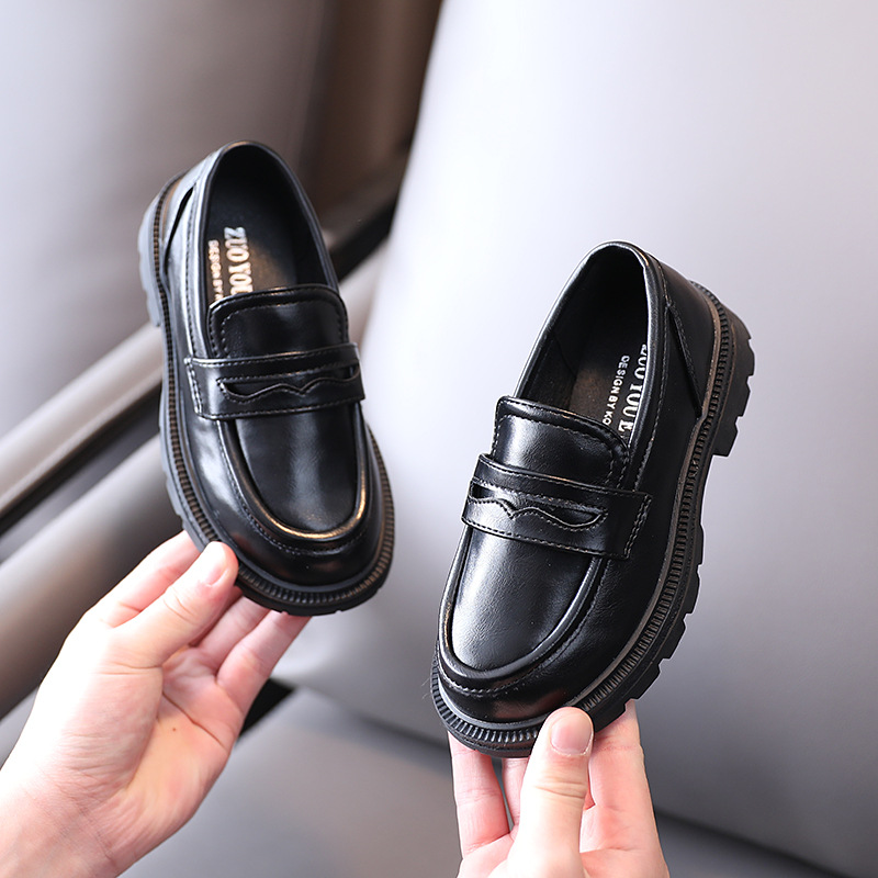 

2021 spring new men and women children's shoes Korean children's leather shoes fashion atmospheric students perform shoes dress, Black;red