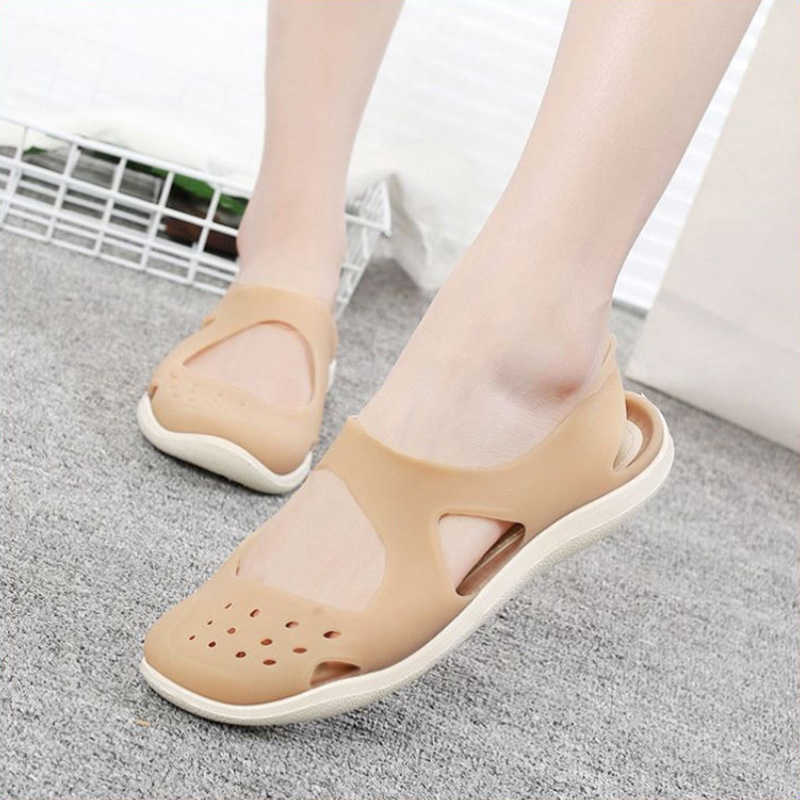 

MCCKLE Summer Women Sandals Soft Flat Slip On Female Casual Jelly Shoes Girl Hollow Out Mesh Flats Beach Footwear New Y0721, Apricot