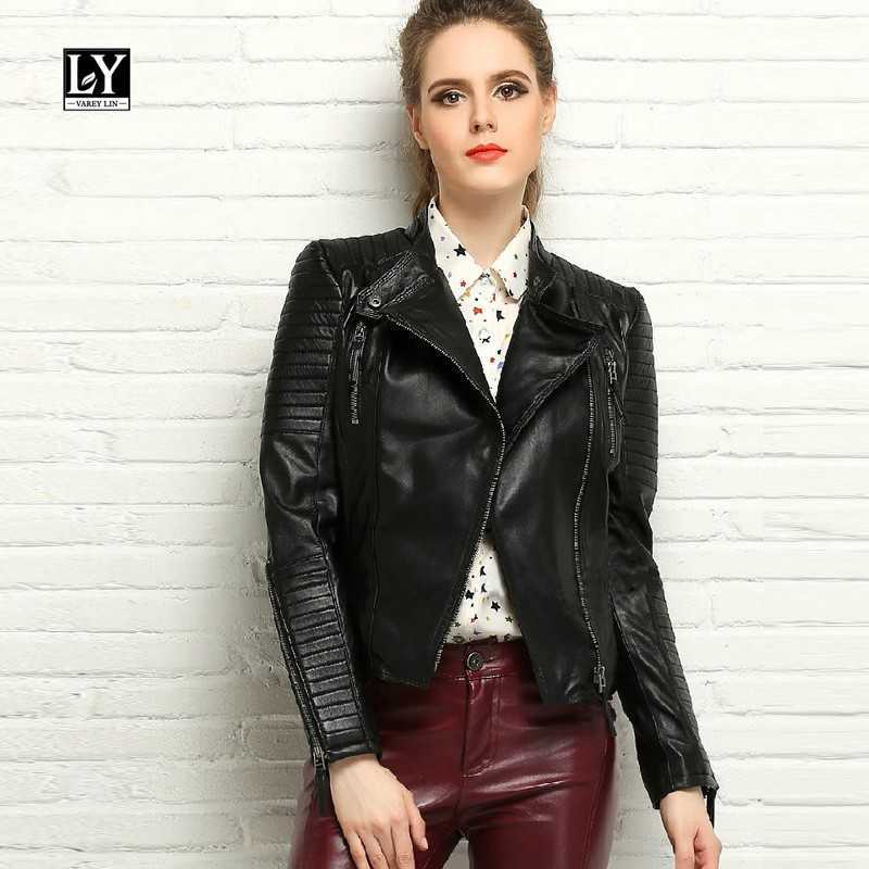 

LY VAREY LIN Spring Autumn Pu Leather Jacket Women O Neck Motorcycle Black Short Outerwear Casual Slim Streetwear 210526