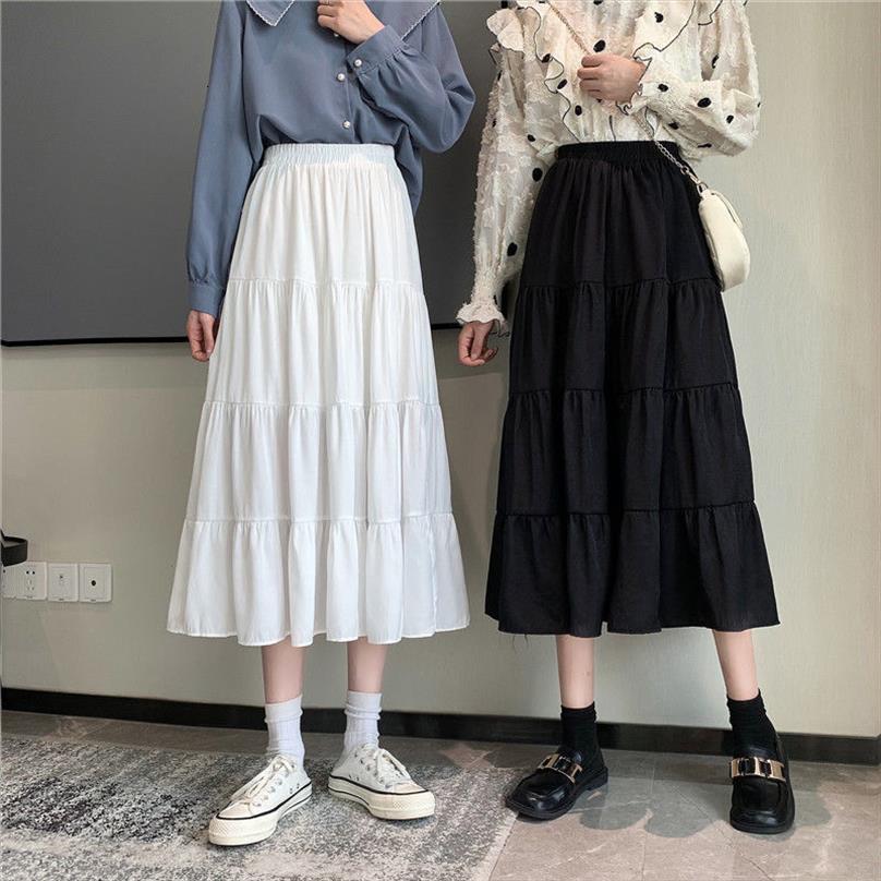 

Kawaii Loose White Midi Womens Skirt High Waist Sweet Cake A Line Long Soft Girl Korean Fashion Spring Summer