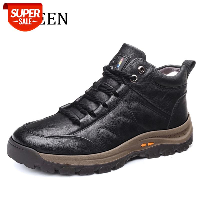 

YWEEN Men Leather Boots Wool Fur Thick Composite Sole Winter Shoes Men Cowhide Leather Designer Outdoors Ankle Boots For Man #1j35