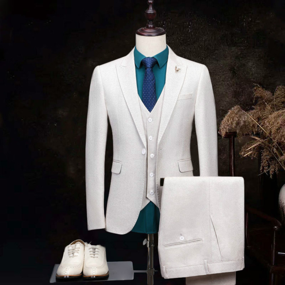 

2021 Spring Male Pieces Creamy White Fashion Groom Wedding Terno Masculino Style Slim Fit Suit Set Borp, Beige