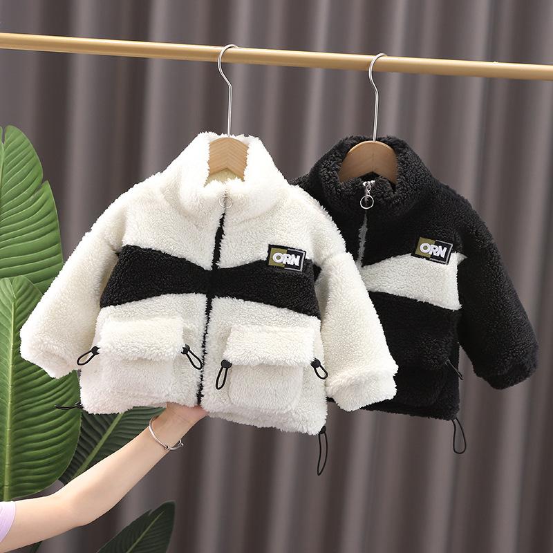 

Jackets 2021 Winter Warm Baby Boys Thicken Fleece Color Block Zipper Children Kids Casual Outerwear Coats Casaco, Blue;gray