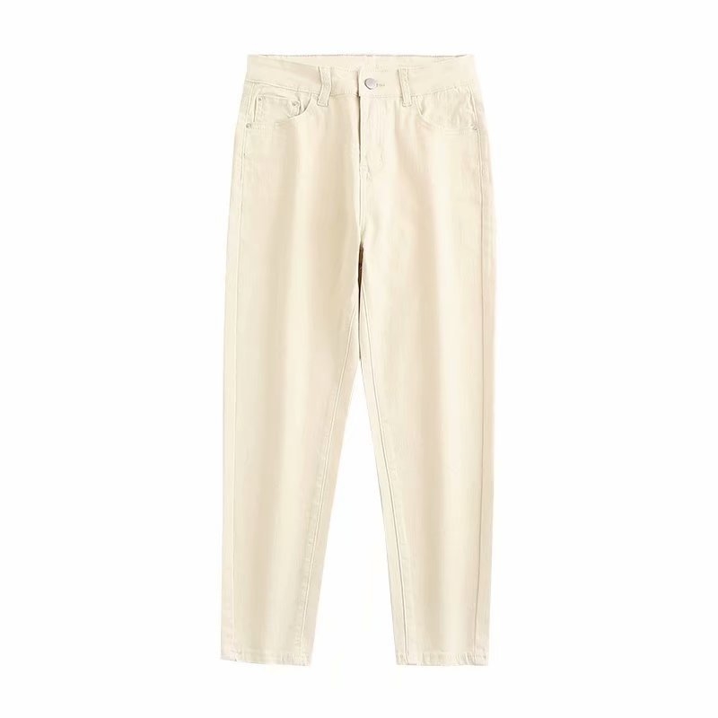 

Female jeans fashion high waist casual women's solid color straight trousers 210527