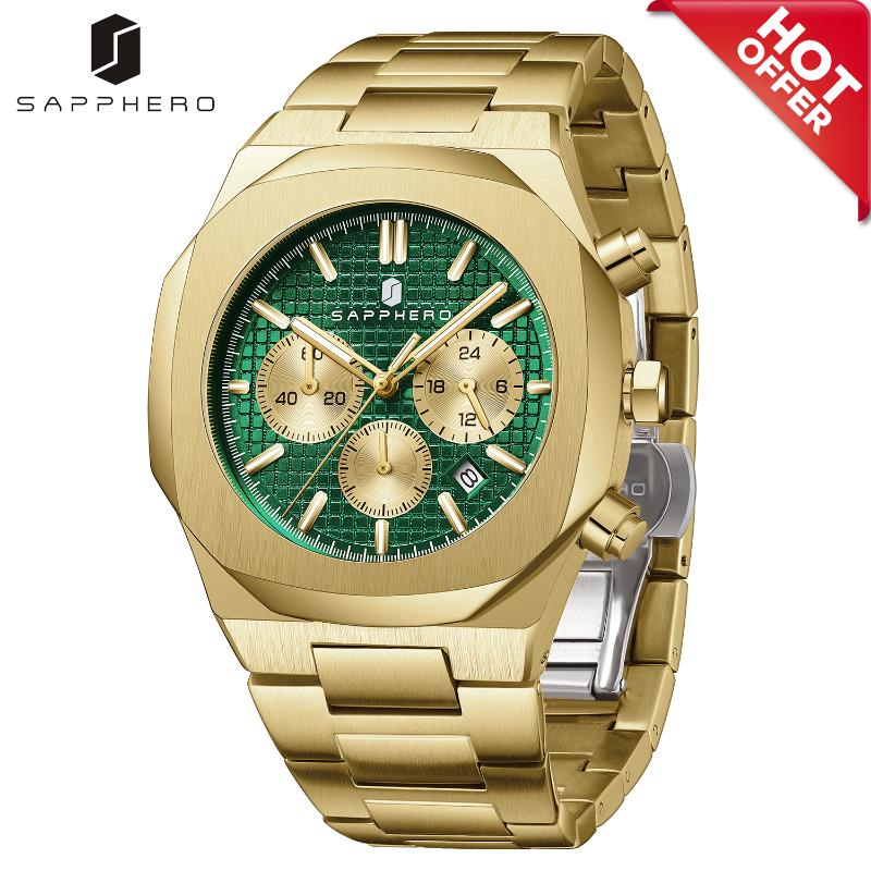 

Wristwatches SAPPHERO Watches For Men 2021 Luxury Quartz Movement Simple Waterproof Auto-date Sport Chronographv Relogio Masculino, Silver black