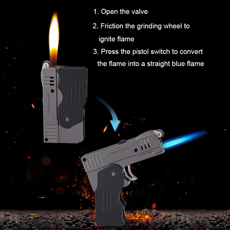 

Creative Pistol Model Torch Turbo Smoking Lighter Spray Gun Butane Two Flame Cigar Lighters Windproof Outdoor Gadget Gift