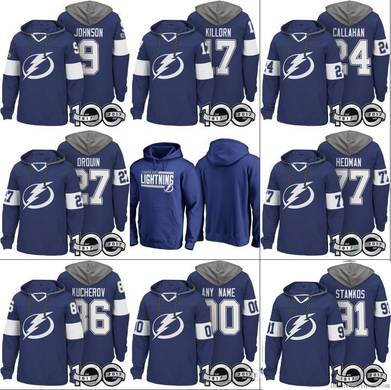 

Tampa Bay Lightning Hoodies 100th Patch 9 Tyler Johnson 77 Victor Hedman 86 Nikita Kucherov 91 Steven Stamkos 27 Jonathan Drouin Jerseys, 24 blue 1