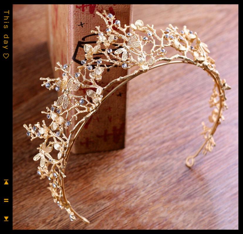 

Hair Clips & Barrettes Gold Color Crystal Crowns Bride Tiara Fashion Headpiece Wedding Crown Branches Jewelry