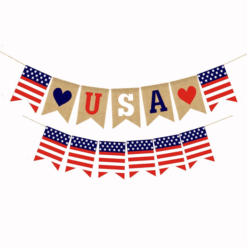 

USA Swallowtail Banners Independence Day String Flags USA Letters Bunting Banners 4th of July Party Decoration WWA123
