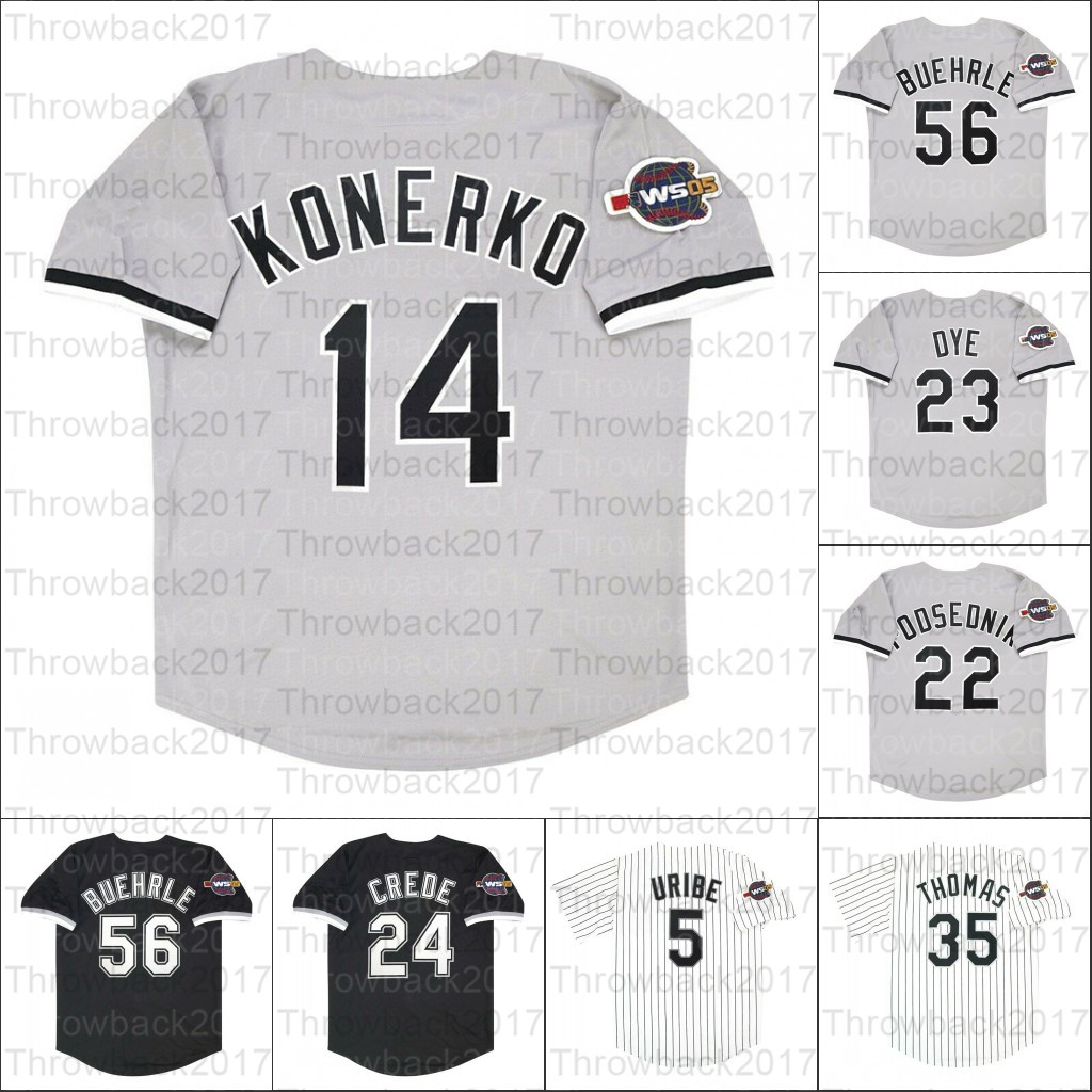 

Retro Baseball 2005 Home Jersey 5 Juan Uribe 14 Paul Konerko 24 Joe Crede 35 Frank Thomas 56 Mark Buehrle, Men/black