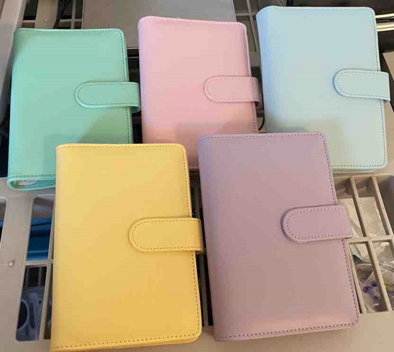 

5 Colors A6 Empty Notebook Binder 19*13cm Loose Leaf Notebooks without Paper PU Faux Leather Cover File Folder Spiral Planners Scrapbook, Purple;pink