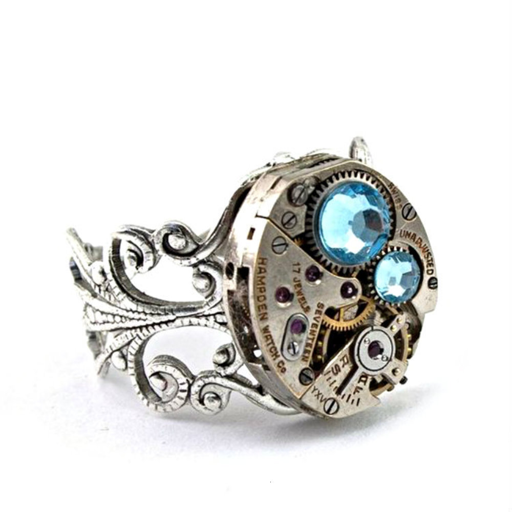 

Light blue diamond mechanical ring fashion men's and women's new rings, Golden;silver
