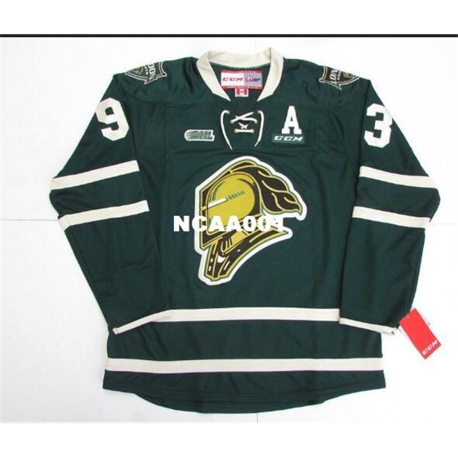 

Real 001 real Full embroidery #93 MITCH MARNER OHL LONDON KNIGHTS GREEN PREMIER 7185 HOCKEY JERSEY or custom any name or number Jersey