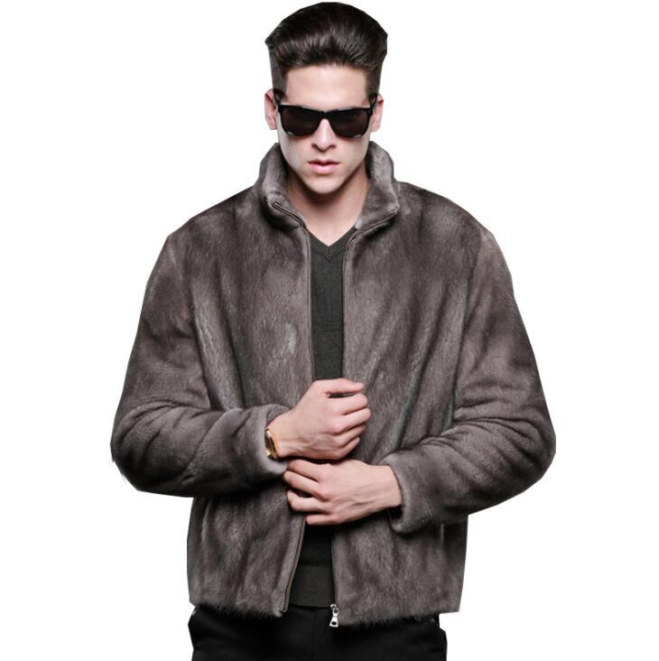 

Men' Fur & Faux Grey Leather Jacket Mens Warm Mink Coat Men Loose Jackets Winter Thicken Jaqueta De Couro Stand Collar, Gray