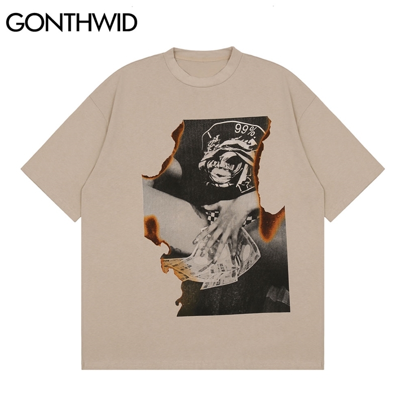 

T-Shirts Harajuku Burning Poster Tees Shirts Streetwear Summer Fashion Hip Hop Loose Cotton Short Sleeve Tshirts Tops 210602, White