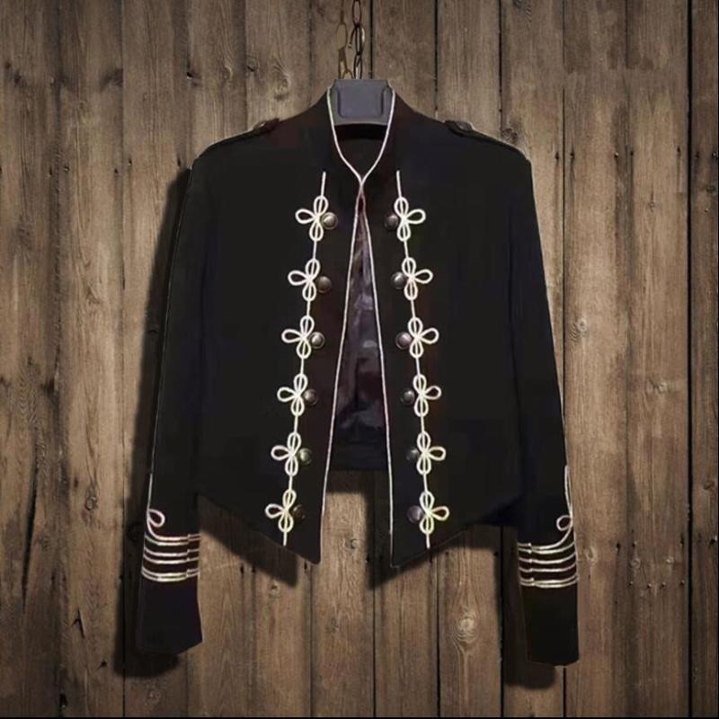 

Men' Jackets 2021 Autumn Clothing Retro Personality Embroidered Jacket Casual Slim Small Suit Stage Hip Hop Dancer Singer Costumes, Black