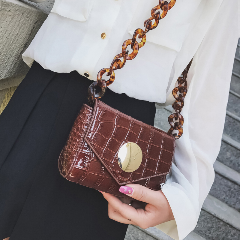 

woman acrylic chain shoulder messenger bag crocodile women handbag buckle small flap bags casual dinner clutch 2019