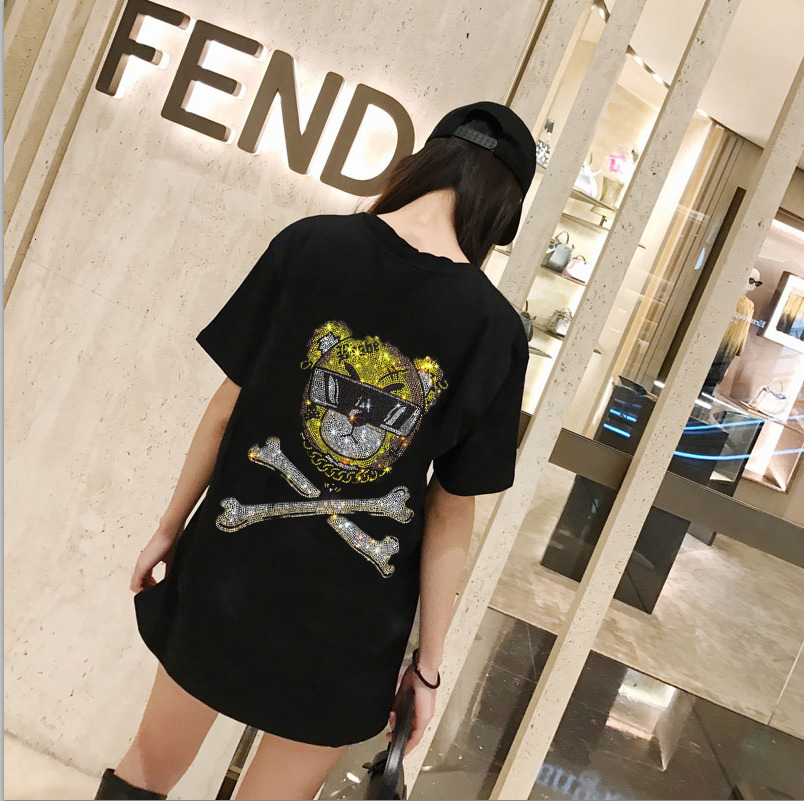 

2021 New Tshirts Hot Drill Diamond Casual Stone Creative Clothes Europe Standard Female Tshirt Phb2, As shown in the figure
