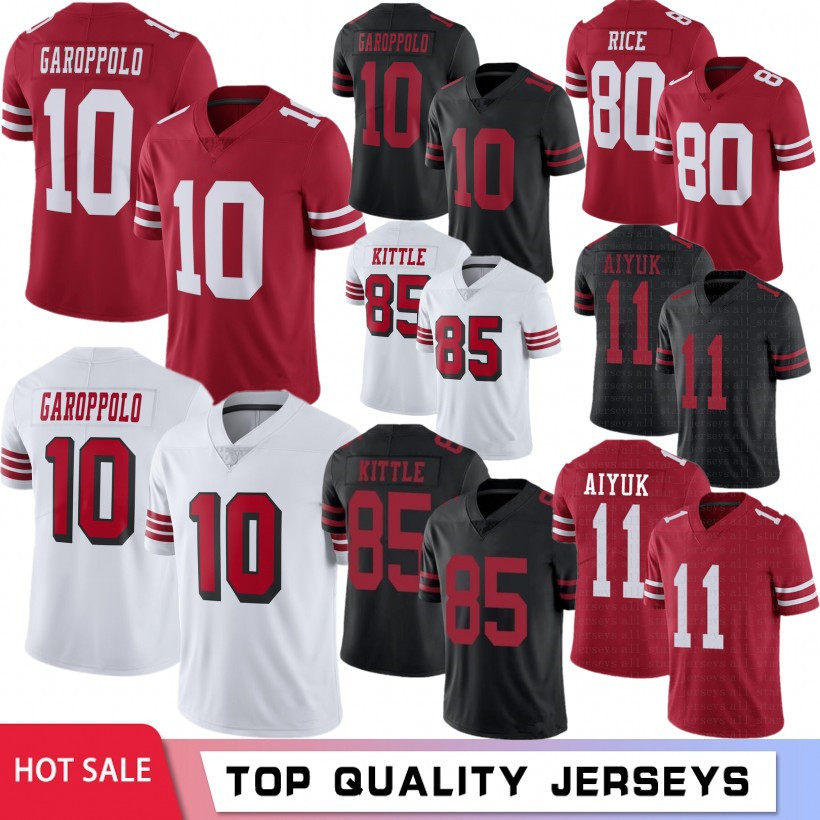 

85 George Kittle 10 Jimmy Garoppolo Men Football Jerseys Brandon Aiyuk Javon Kinlaw 80 Jerry Rice 7 Colin Kaepernick McGlinchey 2021 New, 49ren