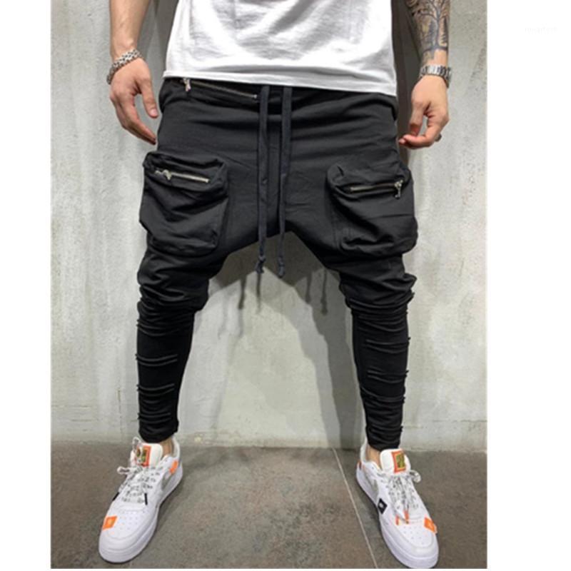

Men's Pants 2021 Man Fashion Streetwear Stitching Color Joggers Hip Hop Long Men Elastic Waist Multi-pocket Jogger, Black