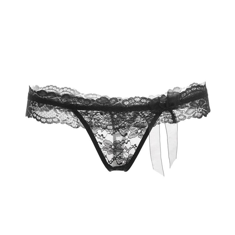 

Women's Panties Sexy Lingerie Lace Thong Bow Transparent Temptation Women T Pants Underwear Ropa Interior Femenina, Black;pink