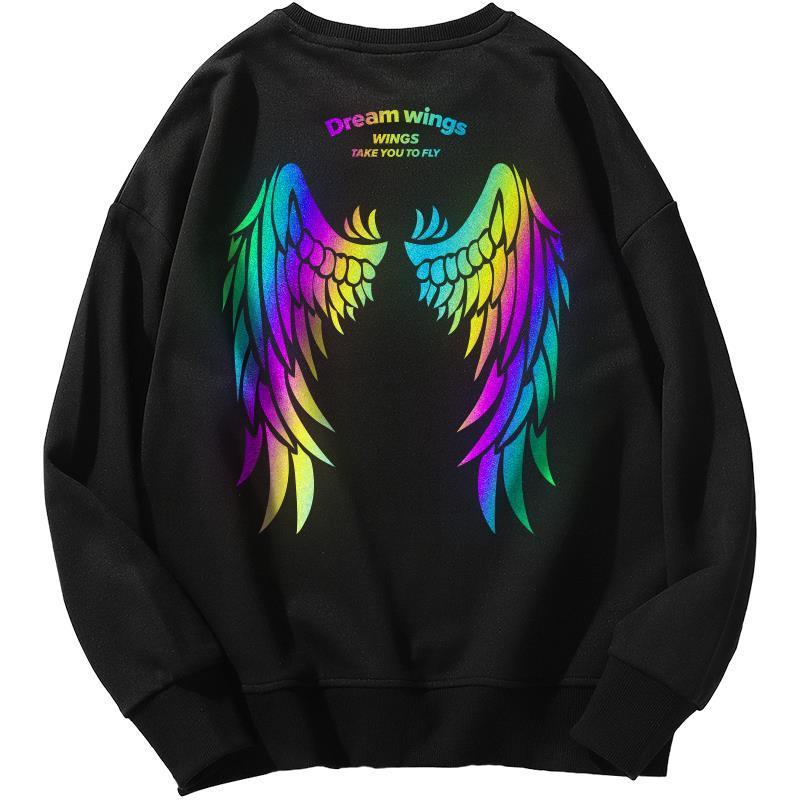 

2021 New Preto Legal Asa Reflexiva Capuz Streetwear Masculino Hip Hop Solto Moletom Com Decote Em v Casual Primavera Outono Japo Hoodies B86