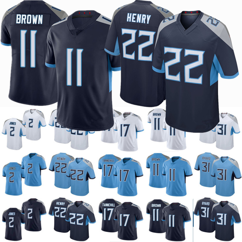 

22 Derrick Henry Jersey Men Women Youth 2 Draft Julio 11 AJ Brown 31 Kevin Byard 17 Ryan Tannehill Navy Blue Football Jerseys, Color