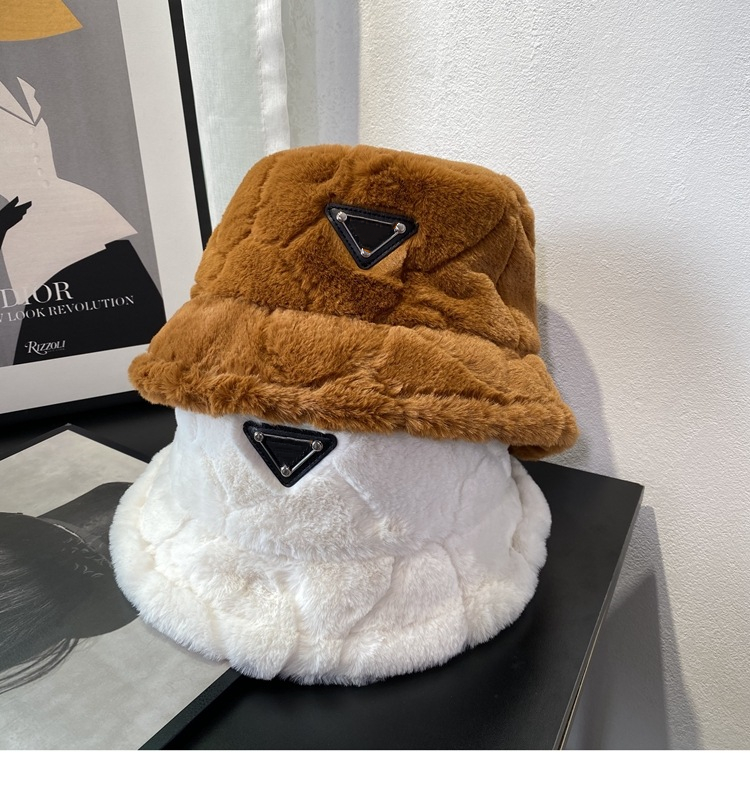 

2021 autumn and winter new fashion hat children's Korean version tide versatile ins style fisherman hat outdoor warm Rabbit Plush basin hat, White