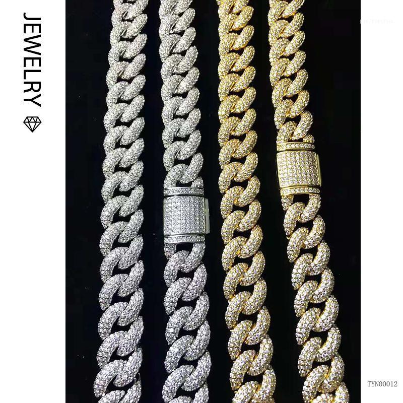 

Chains 2022 14mm3 Row Full Diamond Cuban Bubble Chain Flip Button Men's Hip-hop Necklace Personalized Jewelry, Silver