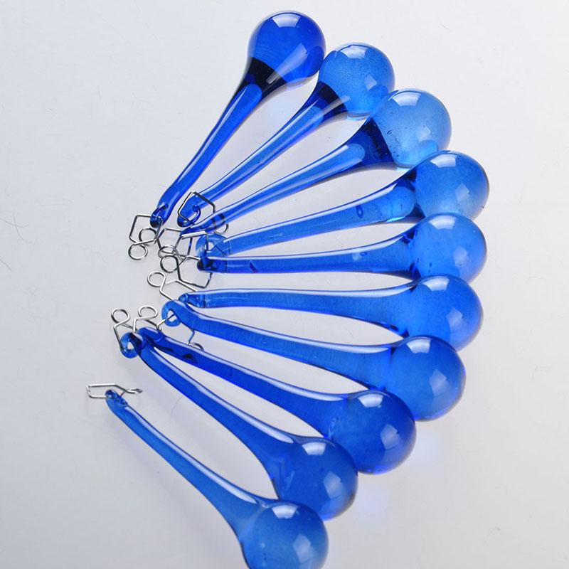 

H&D 10pcs 80mm Blue Waterdrop Shape Glass Crystal Chandelier Parts Home Window&Lamp Decor Drop Hanging Pendant