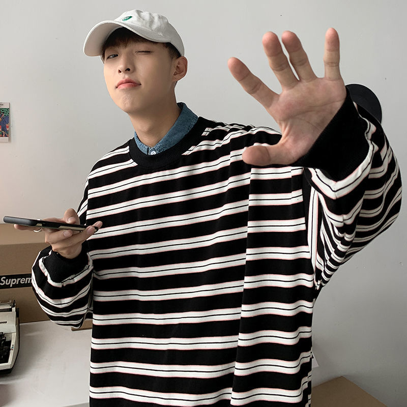 

2021 New Male Fashions Sweater Cotton Casual Clothes Striped Hoodies Print Loose Jackets Around the Neck Big S-2xl Sweaters Y0ur, Black stripes.