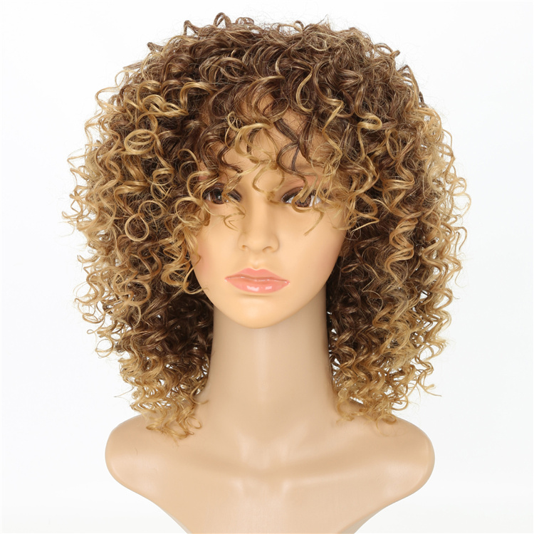 

15 inch Afro Kinky Curly Synthetic Wigs HighTemperature Fiber Pelucas Simulation Human Hair Wig Kit WS642M, Ws642m-1b