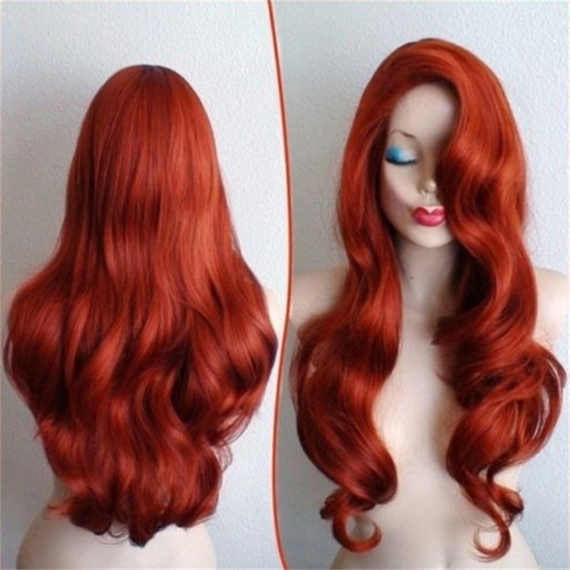 

female International station fashion curly hair long bangs red Mermaid cos wig high temperature silk head cover