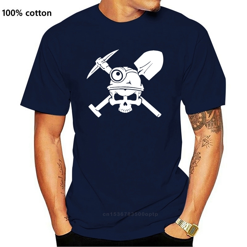 

New Cotton T-shirt Miner T-shirt - miner skull crossbones shirt - miner hard hat light tee shirt Summer Style Tee Shirt L0223, White;black