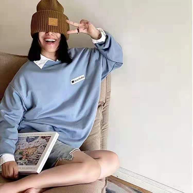 

Men' and Women' Sweater Acne Studios Long-sleeved Round Neck Cotton Badge Casual Pullover, Blue
