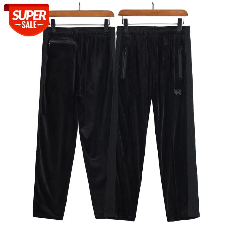 

NEEDLES Embroidery Butterfly Pants All-black Heavy-weight Velvet Trousers Sports Casual Striped Men Women Loose Sweatpants #j47n