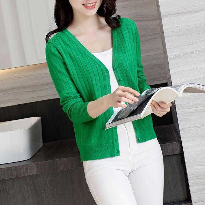 

LY VAREY LIN Spring Autumn Women Knitted Cardigan Elegant V Neck Long Sleeve Single Breasted Slim Solid Ladies Tops 210526