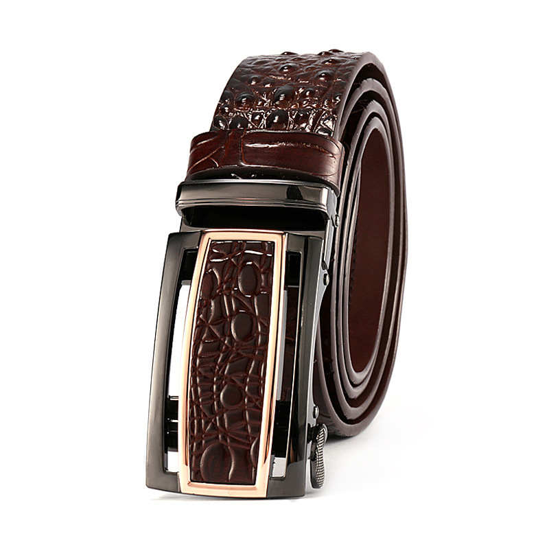 

Men's Busins Casual Automatic Buckle Leather Vegetable Tanned Belt, Black